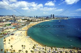 View of Salou Platja Llarga Beach in Spain from the last floor of a coast building