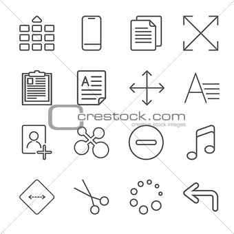 Vector illustration of apps icon set over linen texture. Universal icons for apps