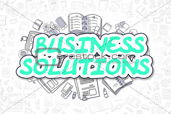 Business Solutions - Doodle Green Word. Business Concept.