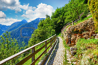 Hallstatt Austria paved picturesque stone track