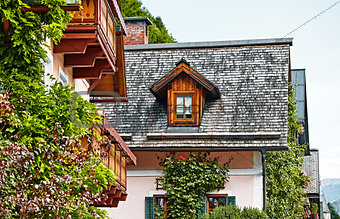 Hallstatt Austria vintage houses with wooden balconies