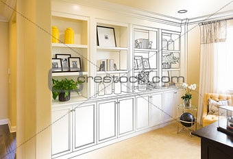 Custom Built-in Shelves and Cabinets Design Drawing Gradating to