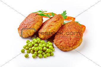 Fried breaded cutlet isolated on white background