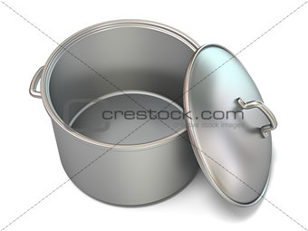 Steel cooking pot, opened. 3D