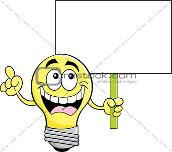 Cartoon Light Bulb Holding a Sign