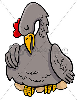 hen on eggs animal character cartoon illustration