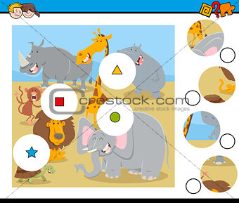 match pieces puzzle with animal characters