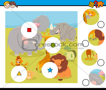 match pieces puzzle with safari animals