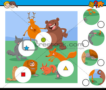 match pieces puzzle with wild animal characters