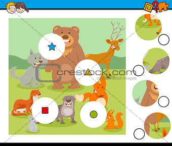 match pieces puzzle with funny wild animals