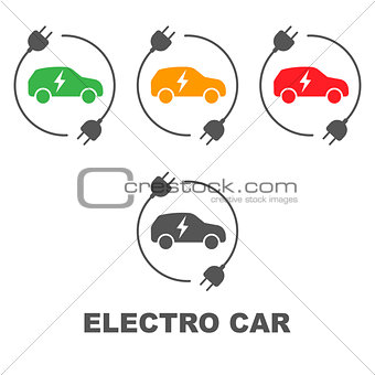 Electric car premium illustration icon, isolated, color on white background, with text elements.