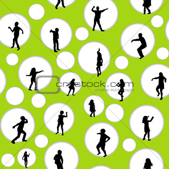 Seamless background with circles and children silhouettes