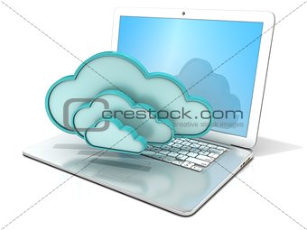 Laptop with clouds 3D computer icon