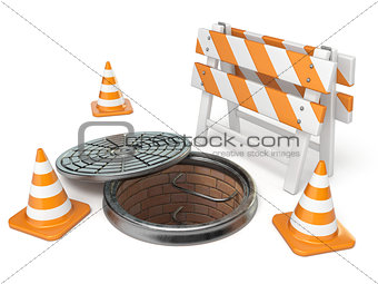 Manhole traffic cone and barrier 3D