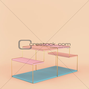 Empty wire display stand with shelves on bright background in pa