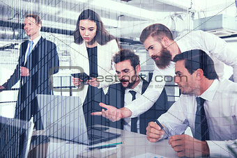 Business people in office connected on internet network. concept of startup company. double exposure