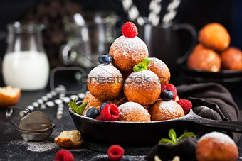 Fresh delicious homemade cottage cheese ball donuts with powdere