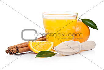 Fresh raw peeled oranges with hand juice squeezer 