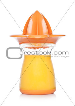 Plastic juice squeezer jar with fresh orange juice