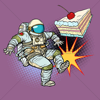 Astronaut kicks a piece of cake