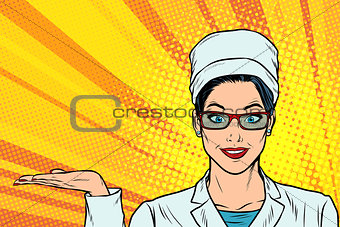 Woman doctor hand presentation gesture