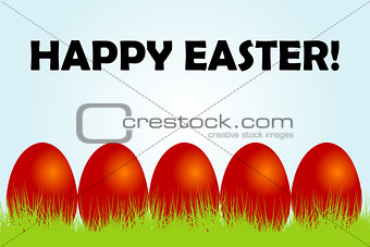 Easter card with red eggs and grass