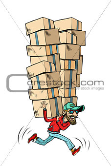 courier with boxes fast delivery of cargo