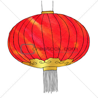 Hand drawn watercolor Chinese Lantern. Chinese New Year. Vector illustration