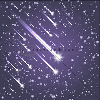 Flying meteors. Ultra violet. Vector illustration.