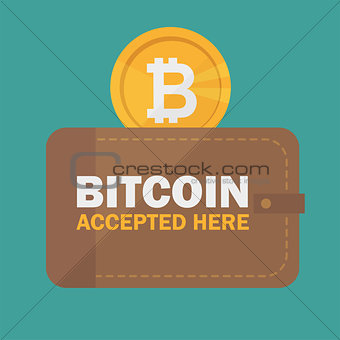 Bitcoin accepted sticker icon banner with text bitcoind accepted here