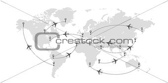 World map and planes