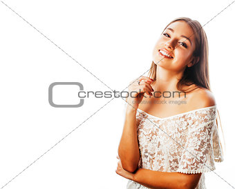 young beauty woman smiling dreaming isolated on white