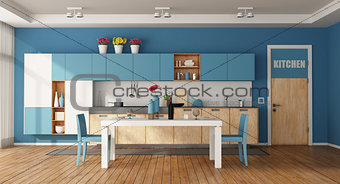 White and blue modern kitchen