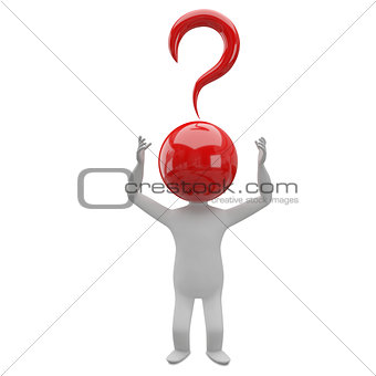 3D Illustration of an Abstract Man with a Head of a Question Mar
