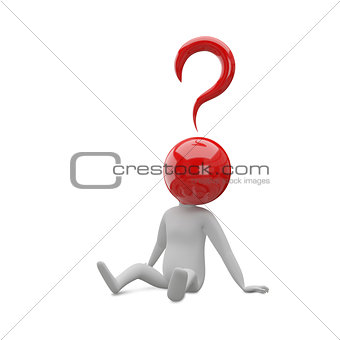 3D Illustration of an Abstract Man with a Head of the Question S
