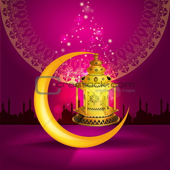 Vector Ramadan kareem vector greetings design with lantern or fanoos mock up with pink background.