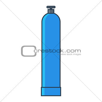 Blue Oxygen gas tank. Flat line vector illustration.