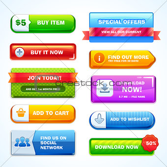 Colorful set of buttons for website or app.