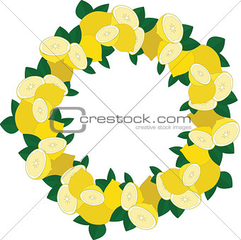 Circle frame with Vector lemon illustration. Concept illustration for groceries, agriculture stores, packaging and advertising.