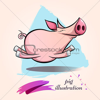 Funny, cute, crazy cartoon characters pig. Symbol of the year 2019.