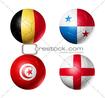Russia football 2018 group G flags on soccer balls
