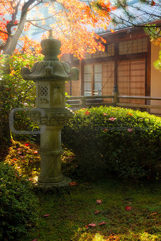 Sun Beams over Japanese Stone Lantern