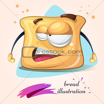 Cartoon funny, cute, crazy bread.