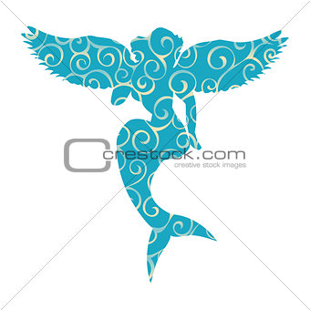 Mermaid siren pattern silhouette ancient mythology fantasy