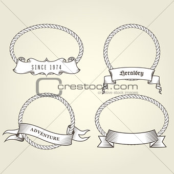 Vintage rope frames with banners - round and oval rope frames