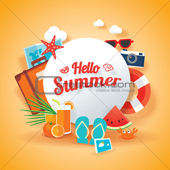 Hello summer banner background template. Vector illustration obj