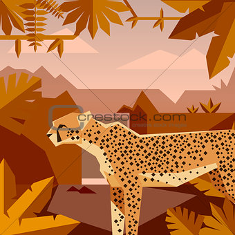 Flat geometric jungle background with Cheetah
