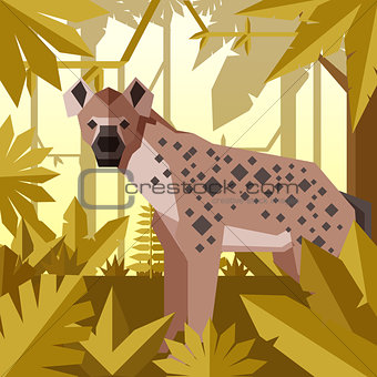 Flat geometric jungle background with Hyena