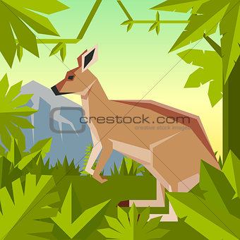 Flat geometric jungle background with Kangaroo