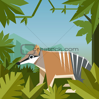 Flat geometric jungle background with Numbat
